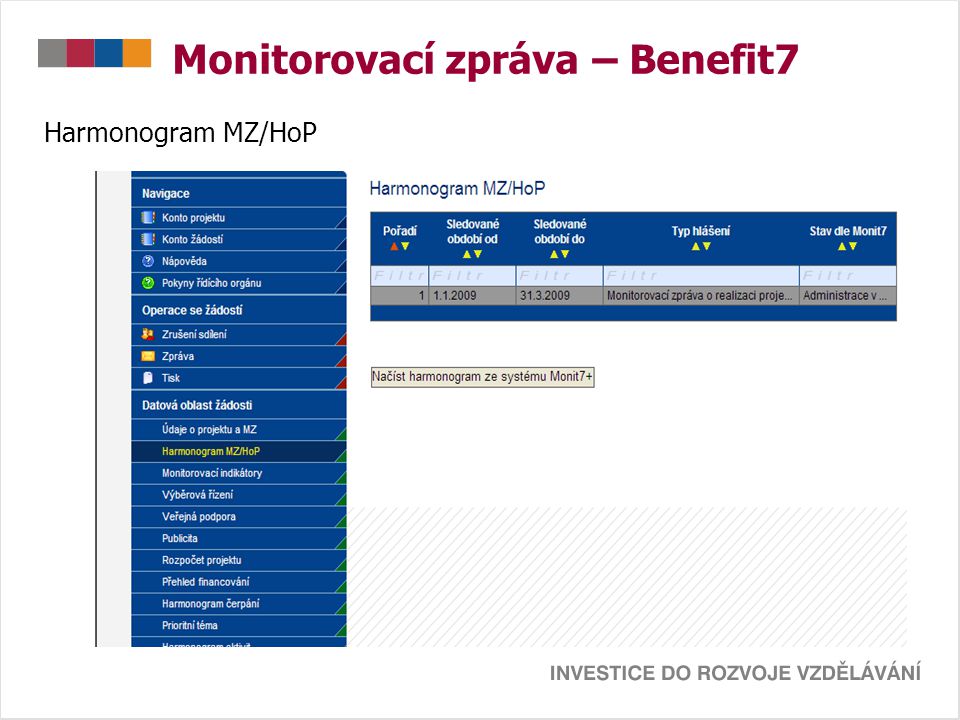 Monitorovací zpráva – Benefit7 Harmonogram MZ/HoP