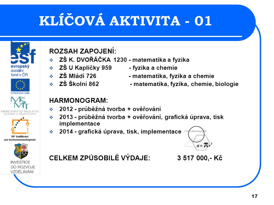17 KLÍČOVÁ AKTIVITA - 01 ROZSAH ZAPOJENÍ:  ZŠ K.