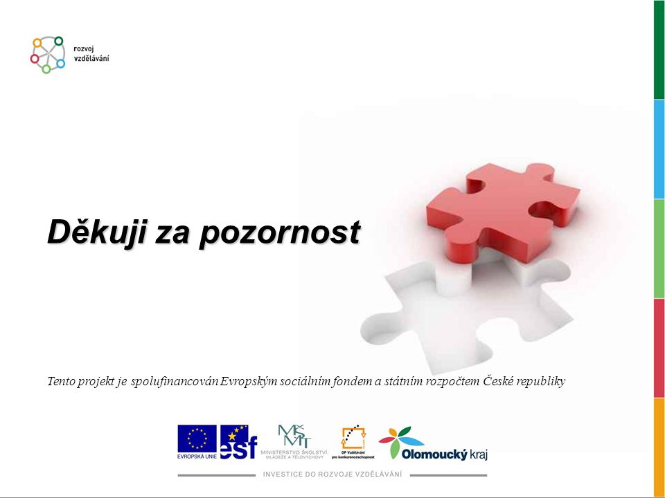 Děkuji za pozornost Tento projekt je spolufinancován Evropským sociálním fondem a státním rozpočtem České republiky