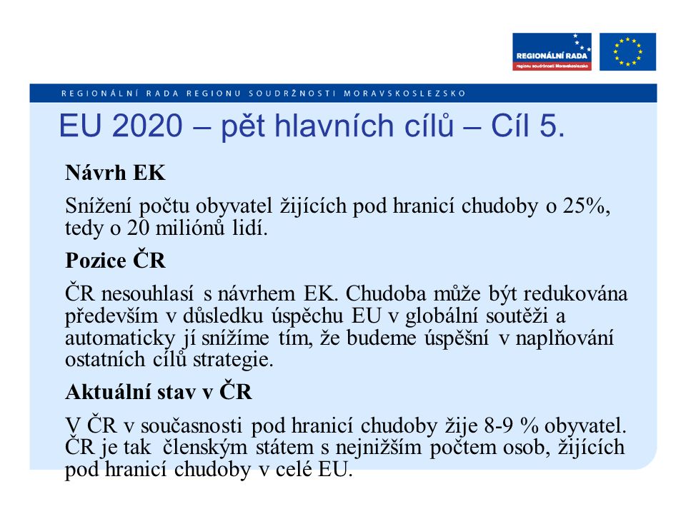 EU 2020 – pět hlavních cílů – Cíl 5.