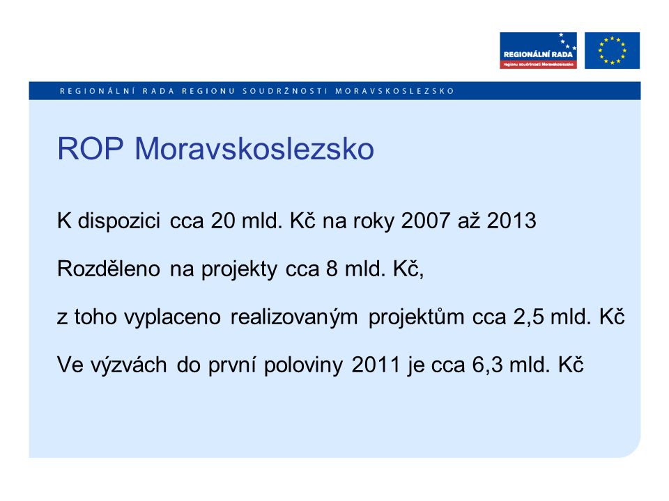 ROP Moravskoslezsko K dispozici cca 20 mld.