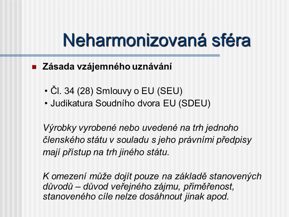 Neharmonizovaná sféra Zásada vzájemného uznávání Čl.