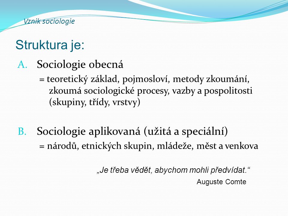 Vznik sociologie A.