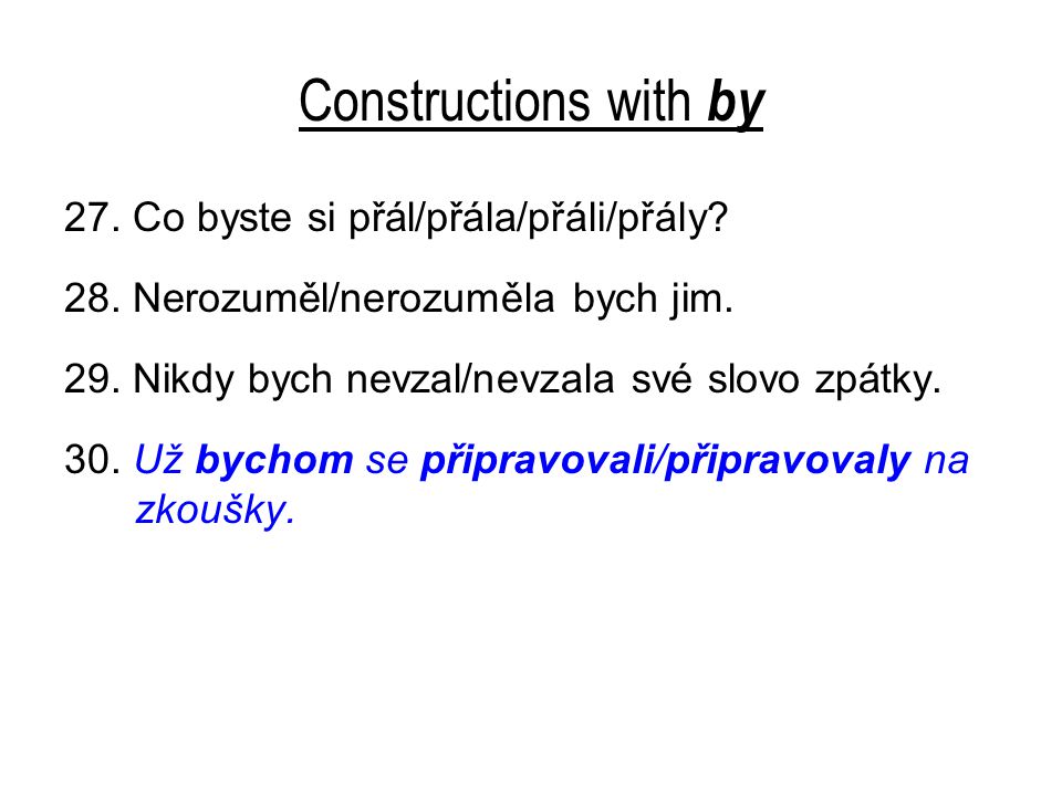 Constructions with by 27. Co byste si přál/přála/přáli/přály.