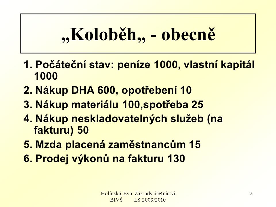 Holínská, Eva: Základy účetnictví BIVŠ LS 2009/ „Koloběh„ - obecně 1.